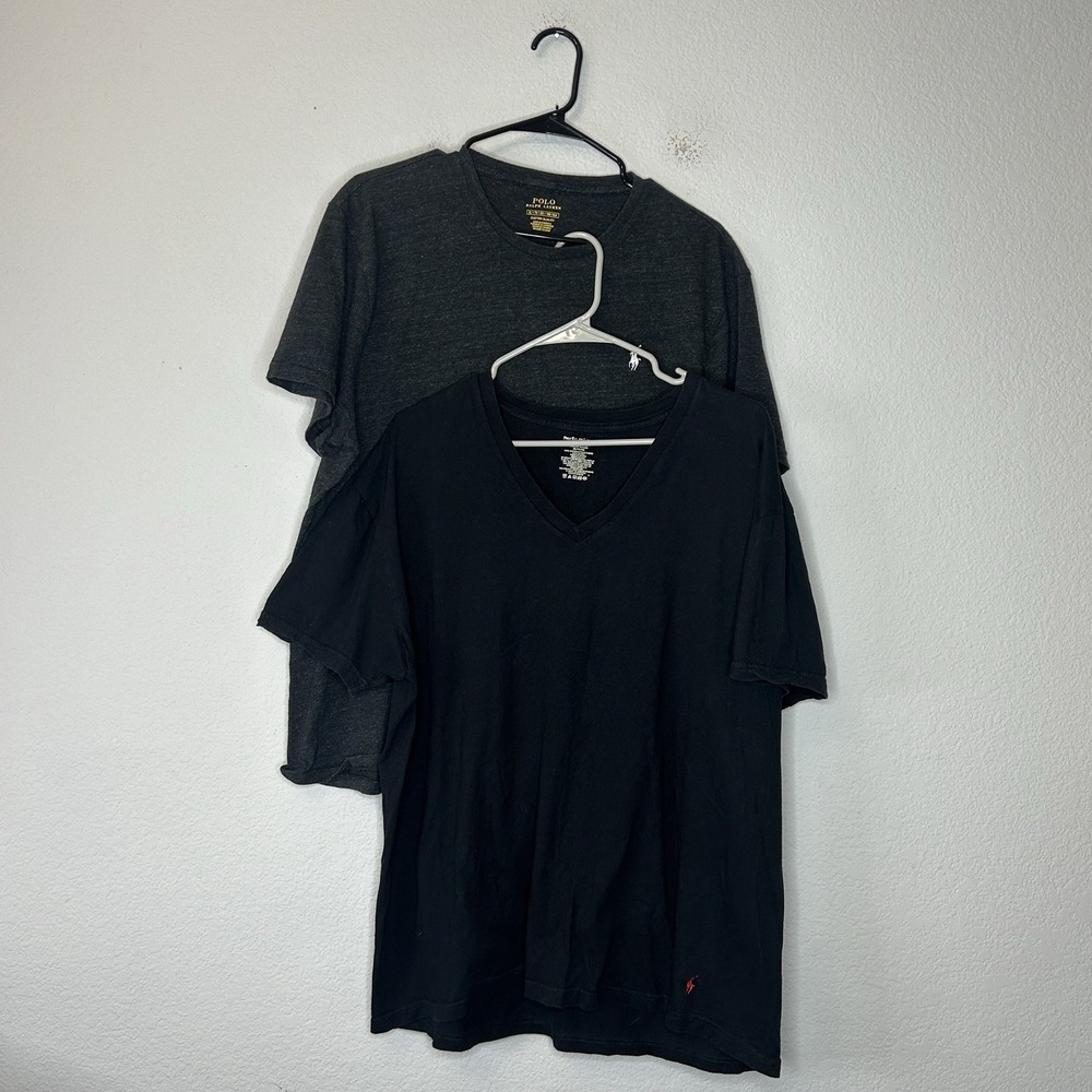 Lot Of 2 Polo Ralph Lauren T Shirts Men's Size XL Heather Gray Black Crew V Neck
